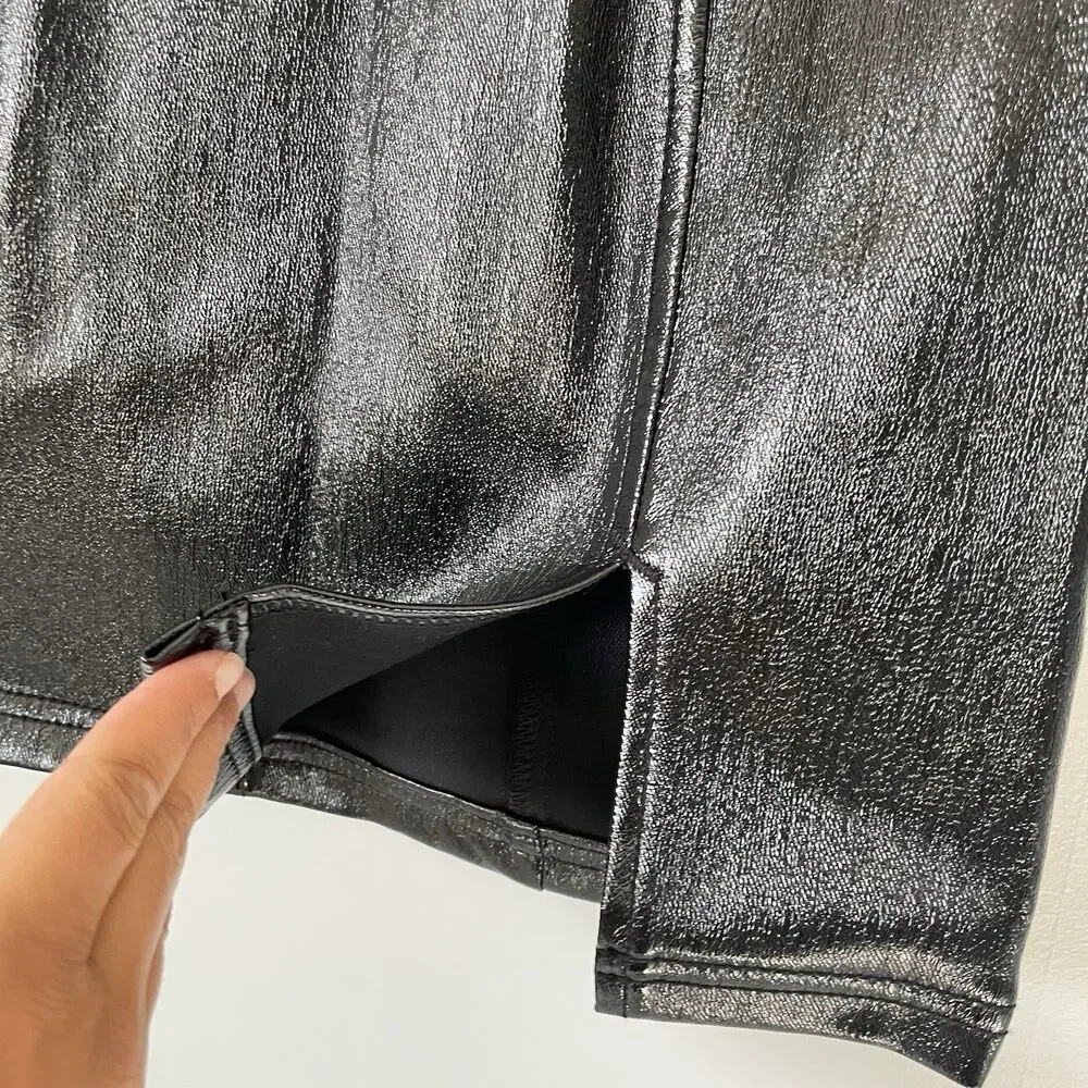 Free People Holding onto a Dream Faux Leather Glossy Mini Skirt Black Size 0